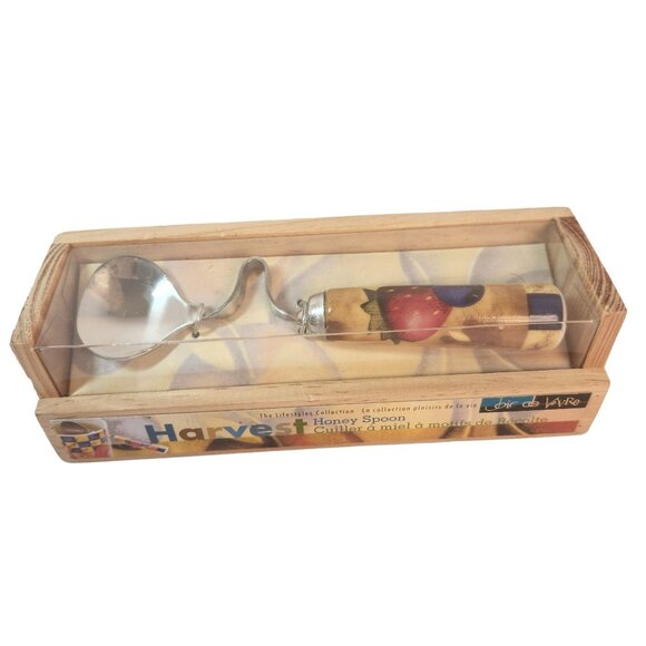 Harvest Honey Spoon in Wooden Crate Vintage 2002 Joie de Vivre Wood Crate NEW - Picture 3 of 13